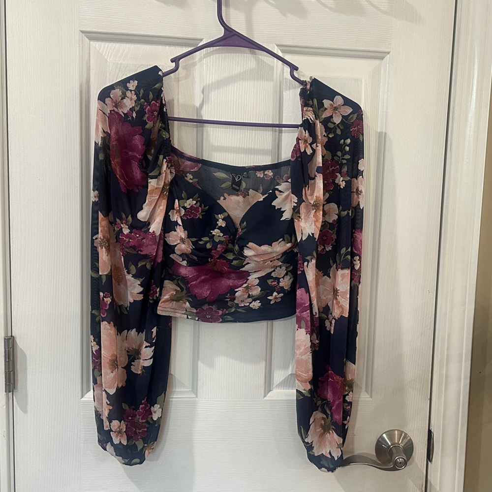 Windsor Floral Crop Top - Navy and Pink